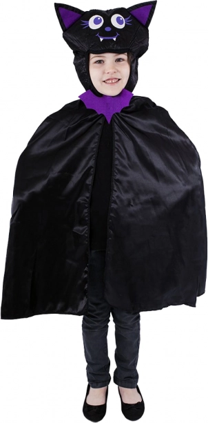 Kinder-Batcape mit Kapuze, schwarz‑lila, Einheitsgröße
