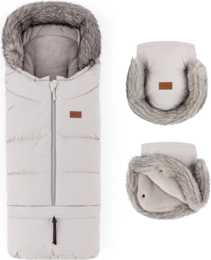 Petite&Mars Winterset: Fußsack Arctic 4v1 + Kinderwagen-Handschuhe Furry, Farbe champagne shower