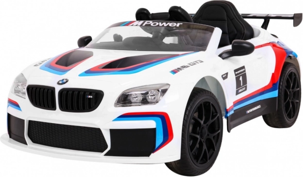 Elektrisches Kinderauto BMW M6 GT3 mit Fernbedienung, MP3 und LED-Lichtern – weiß