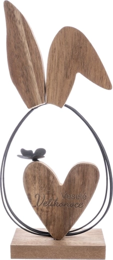 Osterdekoration Hase aus Holz und Metall mit Schriftzug „Frohe Ostern“ 25 cm