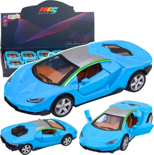 Metall-Sportwagen 1:32 mit Rückziehantrieb, Licht und Sound – blau