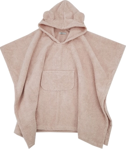EKO Baumwollponcho mit Kapuze und Öhrchen, Powder Pink, 75 × 120 cm