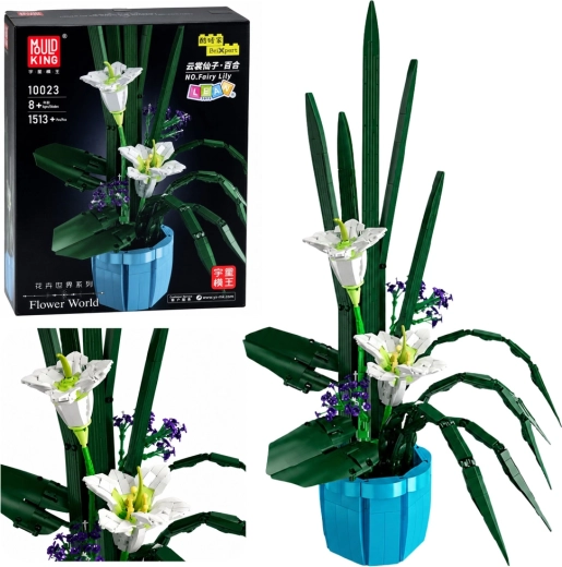 Konstruktionsbausatz Blumenkomposition: weiße Lilien im Blumentopf (1513 Teile)