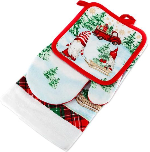 Weihnachtliches Küchen-Set TORO – Ofenhandschuh, Topflappen/Untersetzer und Geschirrtuch, Motiv-Mix