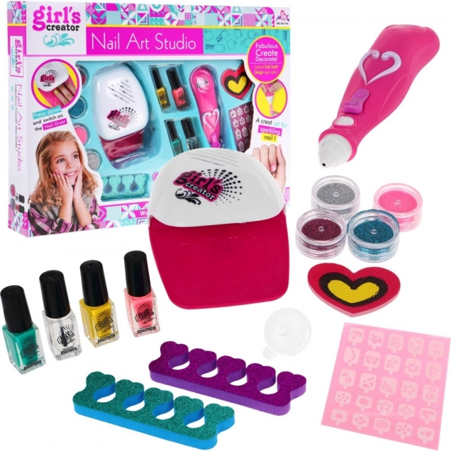Nagelset für Kinder 5+ GIRL'S CREATOR mit Trockner, Glitzergerät und Zubehör