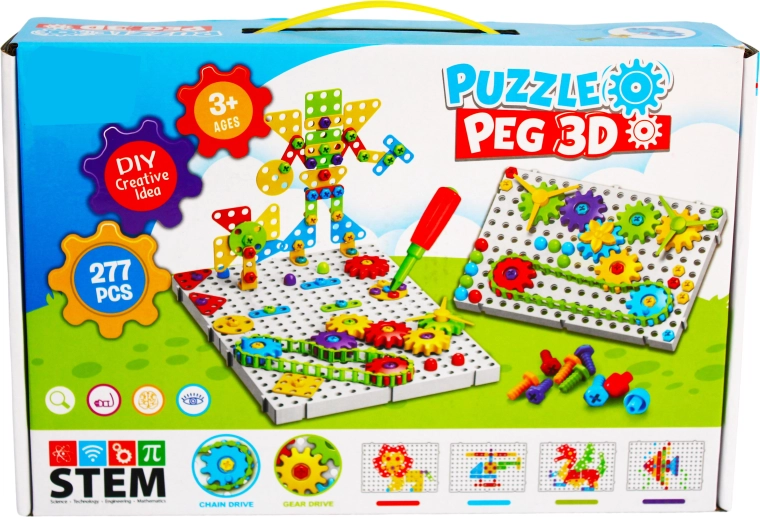 Kreatives 3D-Baukasten Puzzle Peg mit Werkzeug (277 Teile)
