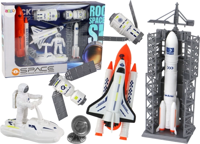 Kosmisches Set für Kinder mit Rakete, Space Shuttle und Satelliten, 8 Teile