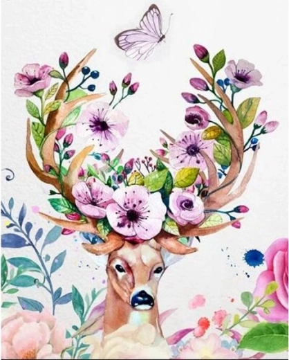 Diamantmalerei – Hirsch mit Blumen-Geweih 30 × 40 cm