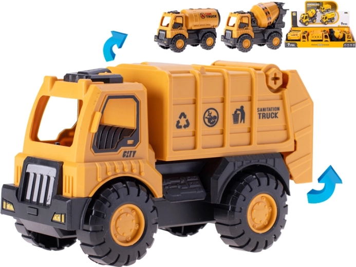 Bauset mit Schwungrad-Baufahrzeugen 15 cm, Kunststoff, 9 Stk. im Display