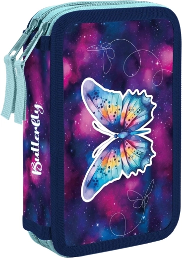 Zweistöckiges Schulmäppchen mit Schmetterlingsmotiv, leer