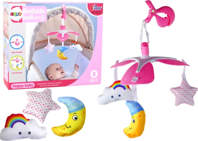 Rosa Clip für Babybett mit himmlischem Mobile für Kinder