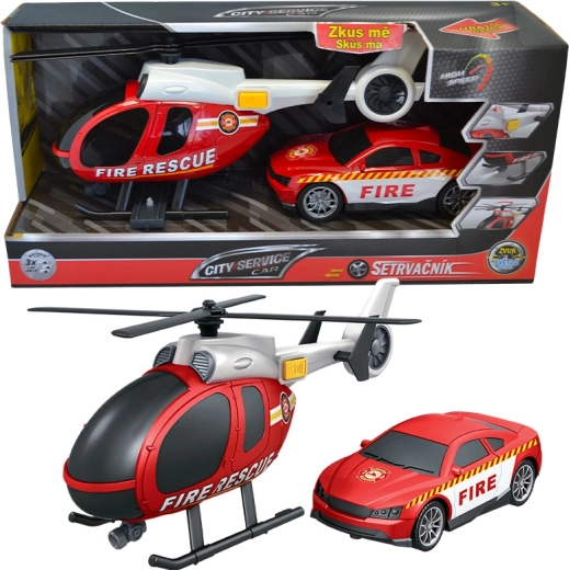 Feuerwehr-Set Hubschrauber und Auto 1:14 CITY SERVICE CAR