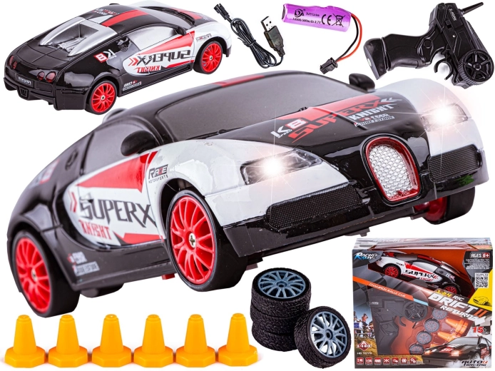 RC Drift-Auto 1:24 4WD 2,4 GHz im Bugatti-Stil schwarz-weiß - 1 Stück