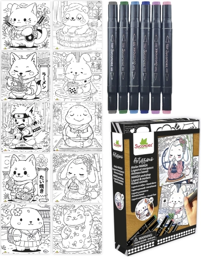 Artissimo Manga-Kreativset Kawaii-Tierchen mit 5 Alkoholmarkern