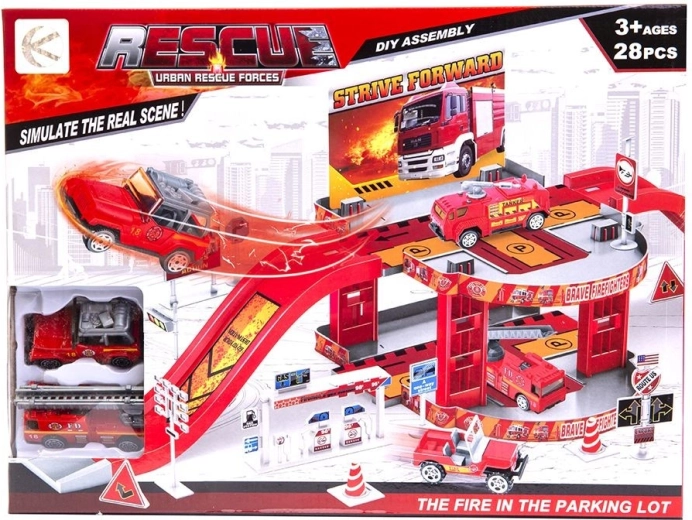 Feuerwehr-Parkhaus mit 2 Autos – 1 Stück