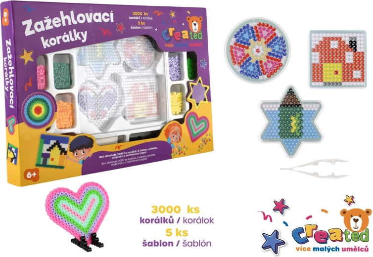 Bügelperlen Created – Kreativset 3000 Stk. + 4 Steckplatten und Zubehör