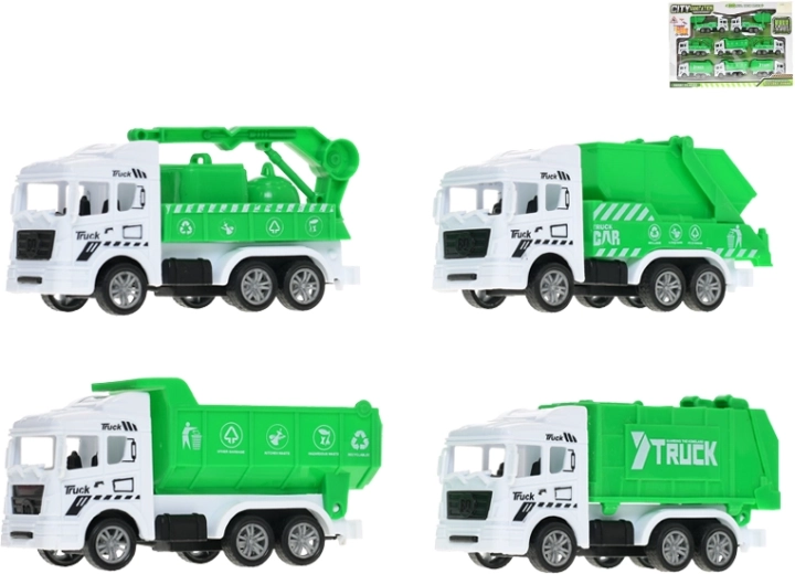 Set aus Reinigungsfahrzeugen 11 cm mit Rückziehmotor – 8 Stück in der Box