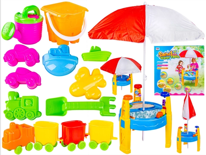 Sandkasten 2-in-1 – Wasser- und Sandspieltisch mit Sonnenschirm und Zubehör