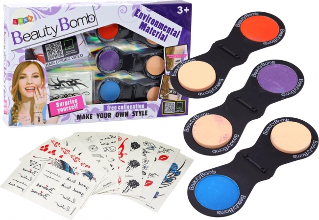 Schönheitsset mit Temporären Tattoos und Farbige Haarkreiden