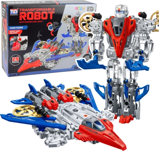 Transformierender Roboter und Jet 2-in-1 mit Lichtern und Sounds, 29 Teile