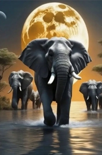 Diamantmalerei Elefanten im Mondschein 30 × 40 cm