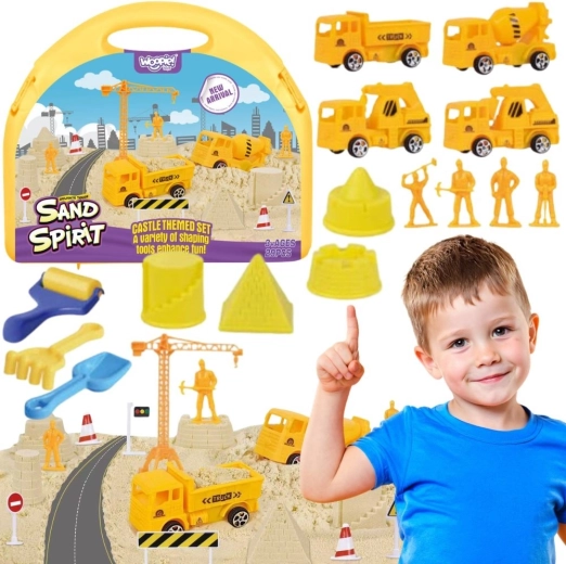 Woopie magischer kinetischer Sand – Baustelle mit Kran und Autos im Koffer 2in1