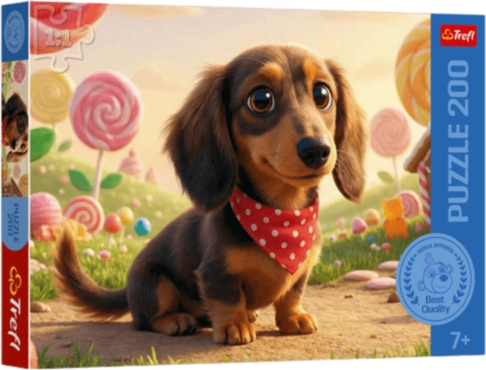 Trefl Puzzle Kleiner Hund zwischen Süßigkeiten 200 Teile