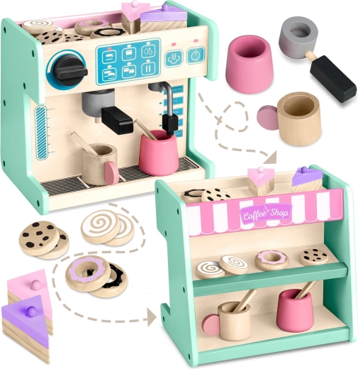 Holz-Café mit Espressomaschine Ricokids 2-in-1, mintgrün