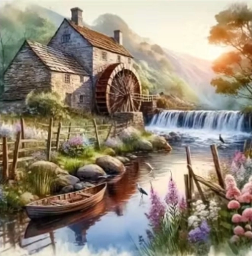 Norimpex Diamantmalerei Mühle am Fluss mit Boot 30 × 40 cm