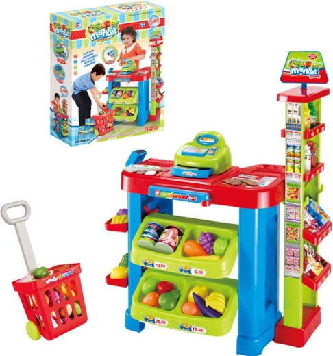 Kinder-Supermarkt mit Scanner und Einkaufswagen