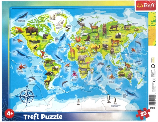 TREFL Puzzle Weltkarte mit Tieren 25 Teile