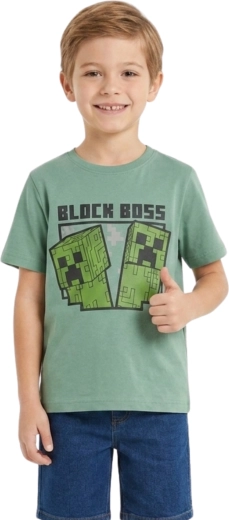 Kinder-T-Shirt Minecraft Creeper grün
