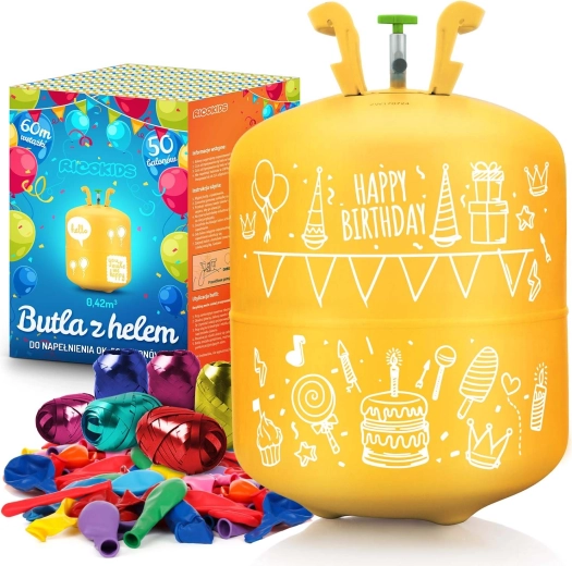 Einweg-Heliumflasche 0,42 m³ mit 50 Ballons und Band RICOKIDS