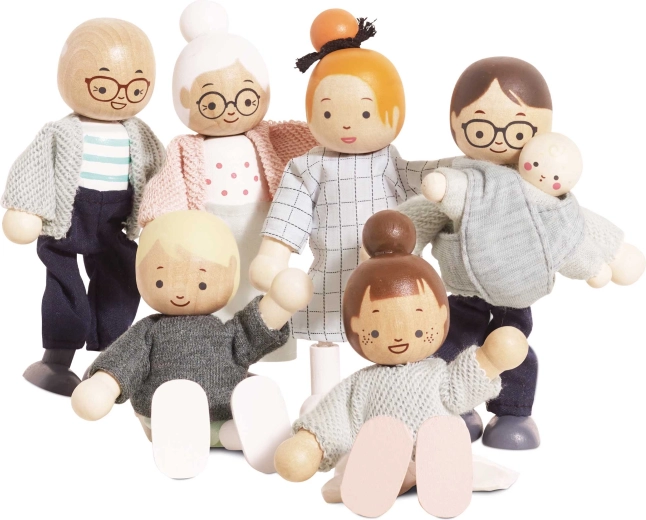 Familie aus Holzpuppen fürs Puppenhaus Le Toy Van (7 Stk.)