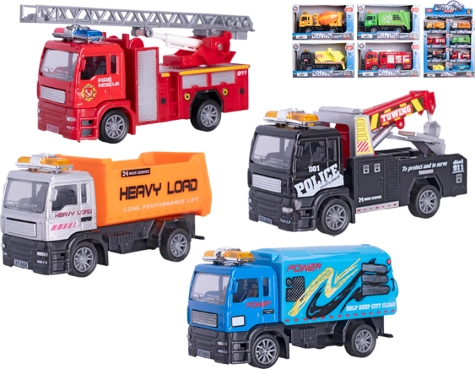 Metall-Arbeitsfahrzeuge 1:55 mit Rückziehmechanismus, 12 cm