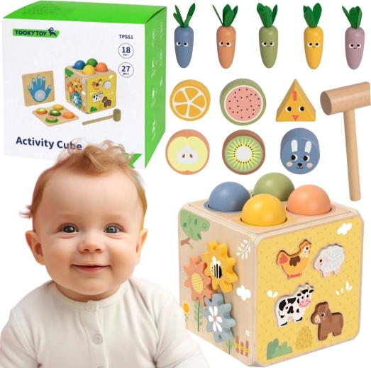 Tooky Toy Holz-Lern- und Aktivitätswürfel 5-in-1