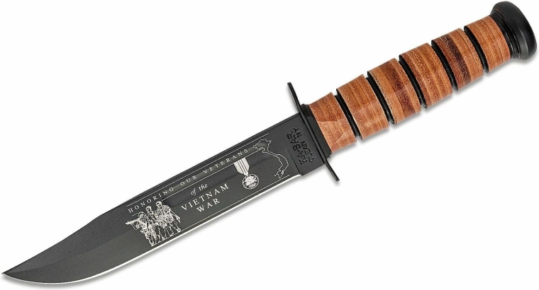 Ka-Bar U.S. Army Vietnam Gedenk-Kampfmesser 17,8 cm, schwarz, Ledergriff, Lederscheide