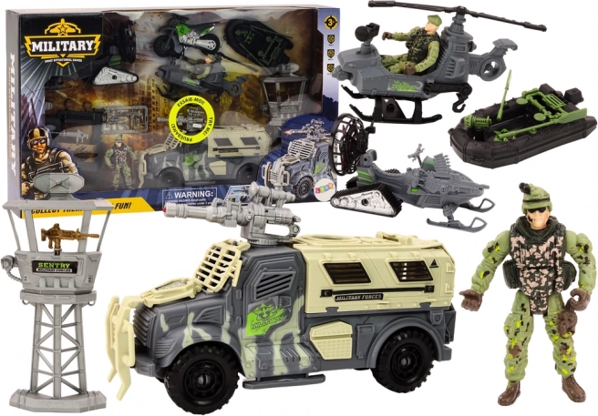 Militärset mit Kampffahrzeug und Hubschrauber