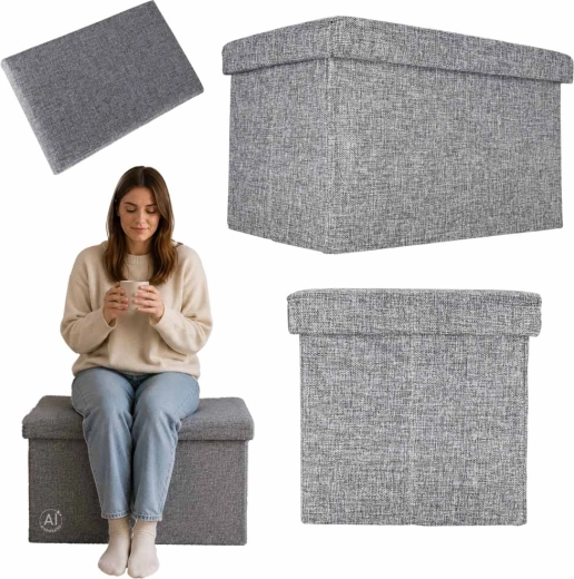 Faltbarer Sitzhocker mit Stauraum, grau 50 × 31 × 31 cm