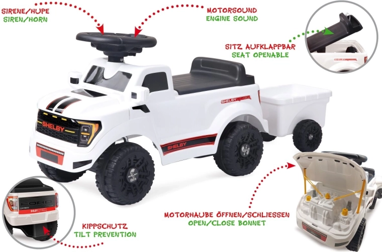 Kinder-Rutschauto JAMARA Shelby Ford F-150 Raptor mit Anhänger, weiß