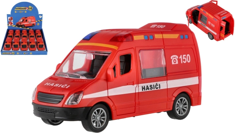 Feuerwehrauto aus Kunststoff 12 cm mit Schwungrad – Set mit 10 Stück im Box