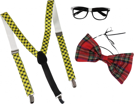 Karneval-Set Fliege mit Brille und Hosenträgern