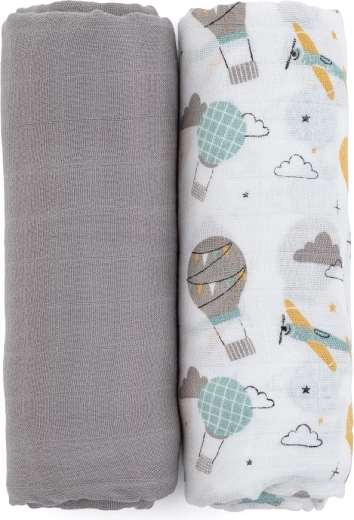 Petite&Mars Bambus-Musselintücher 2 Stk. Misty Grey Planes 120 × 120 cm