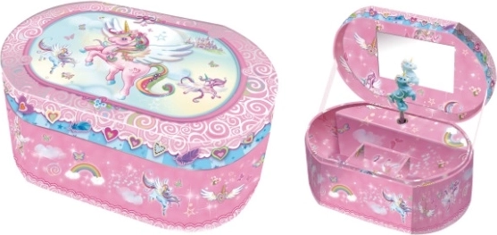 PECOWARE ovale Schmuckschatulle mit Spielwerk Einhorn