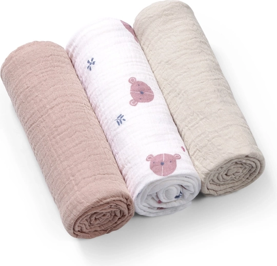 Babyono Musselintücher Super Soft, 3 Stk., grau, 70 × 70 cm