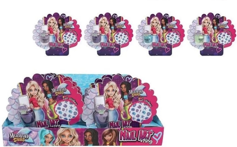 Mermaid Stars Kinder-Nageldesign-Set 4× 5 ml (Lacke, Sticker und Ringe)