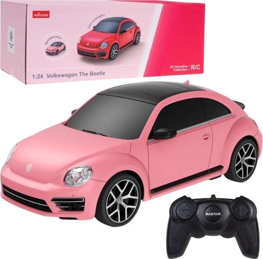 RC Auto VOLKSWAGEN Beetle 1:24 Rastar rosa mit UV-Farbwechsel