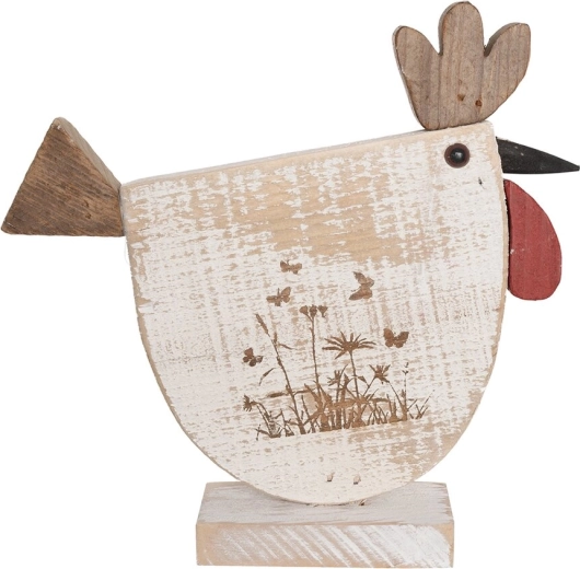 Holzdekoration Henne mit Blumenmotiv in Beige