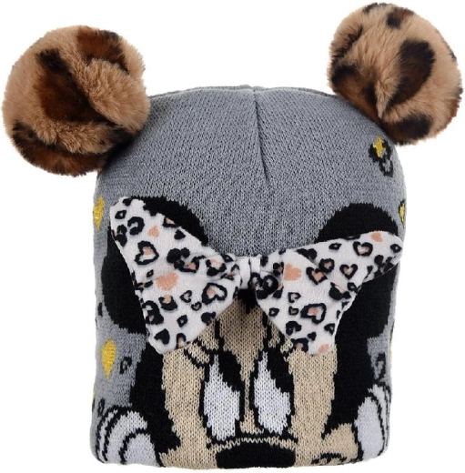 Graue Minnie-Mütze mit Fleece-Innenfutter