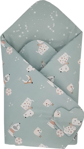 EKO beidseitiges Baumwoll-Wickelkissen Dogs & Stars mint 75 × 75 cm